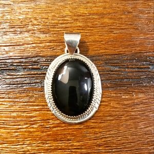 Vintage Sterling Silver Onyx Pendant